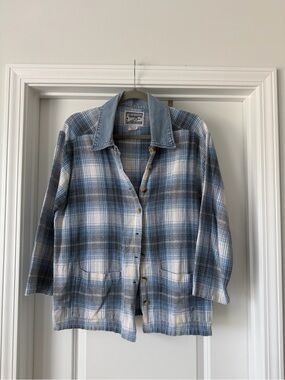 Vintage No BarriersBlue Plaid Button-Up Shacket